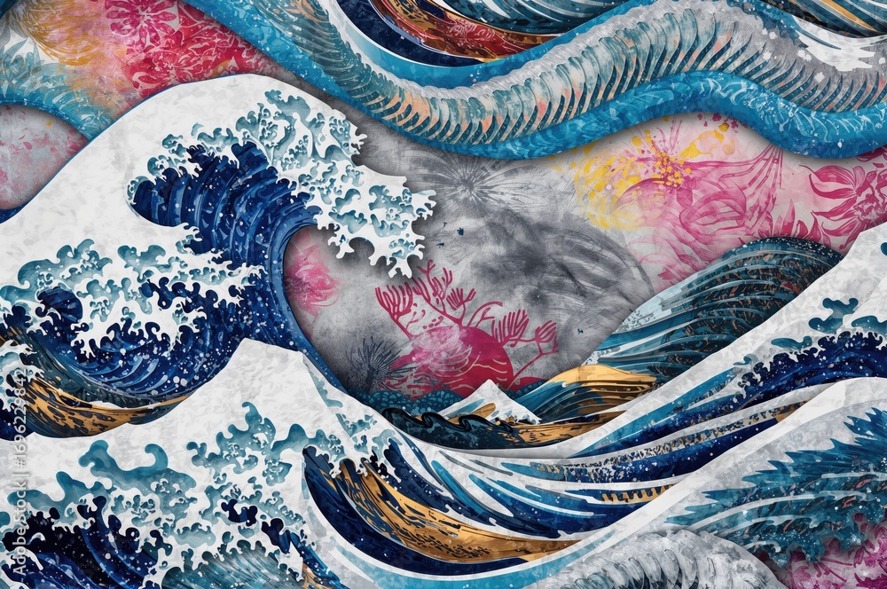 Poster seamless pattern featuring colorful abstract waves