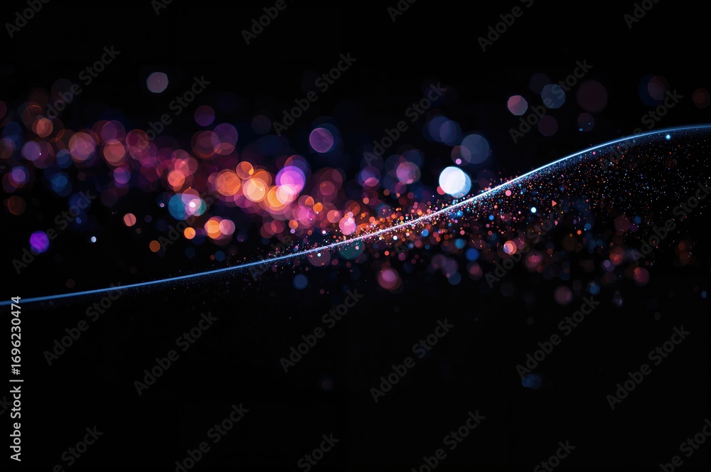 Poster surreal nighttime scene with glowing bokeh and a delicate line