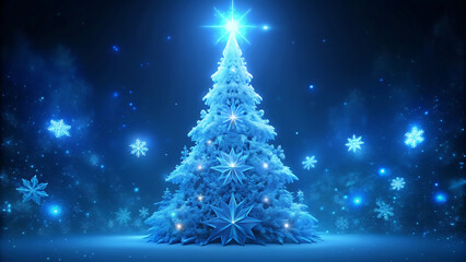 Magical icy blue christmas tree silhouette with glowing lights vector illustration on white background  