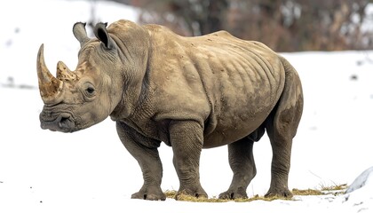 Obraz premium Rhino in a snowy landscape