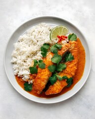 Delicious Salmon Curry with Rice and Lime
