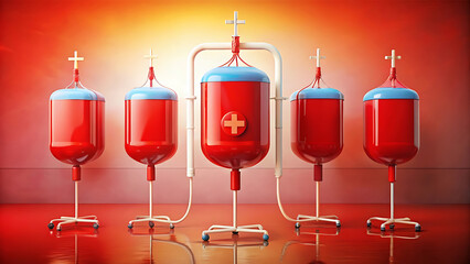 Medical concept of red blood transfusion bags symbol vector illustration on white background  