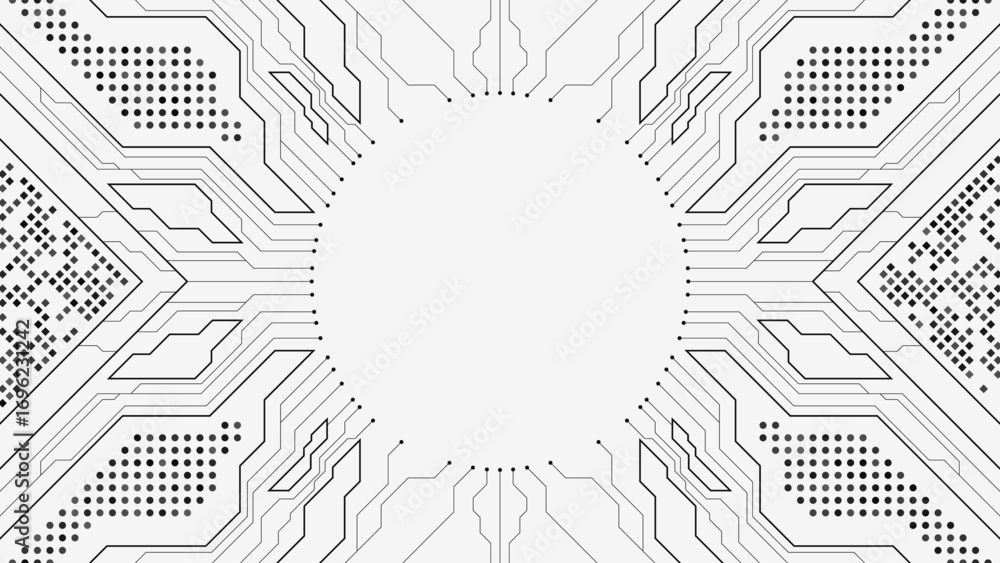 Fototapete circuit black lines with electronics elements for technology or science design. abstract technology 