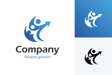 People Growth Logo Design with Group and Arrow Concept for Business, corporate identity, business consulting, education, community organizations.