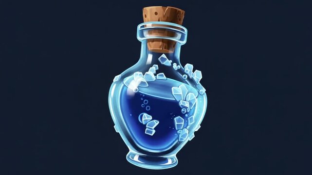 Enchanted potion bottle with ice cubes and cork