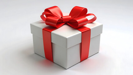 Minimalist holiday gift box wrapped with shiny red bow vector illustration on white background  
