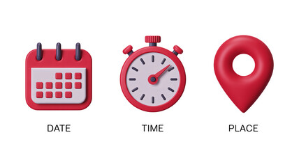 Plan your event date time place with calendar stopwatch map pin