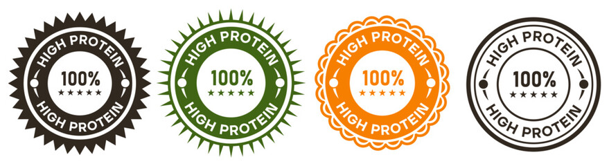 High Protein 100 Percent Nutrition Food Label Stamp Design