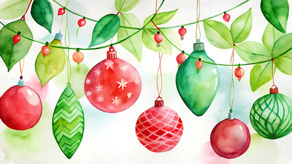 Watercolor holiday garlands in red and green vector illustration on white background  