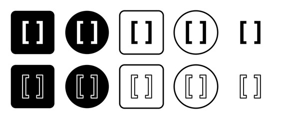 Icon set of square brackets symbol. Filled, outline, black and white icons set, flat style.  Illustration on transparent background