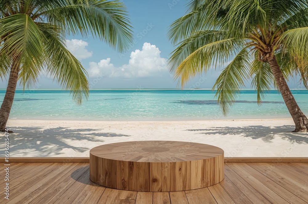 Poster a wooden base displays a summer seaside setting with an empty area for your embellishment.