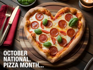 Delicious heart shaped pepperoni pizza celebrates october national pizza month with fresh basil