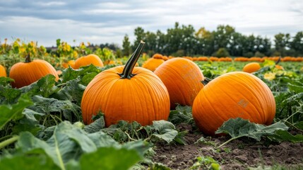 Harvesting autumn's bounty pumpkins in a scenic field rural landscape photography daytime vibrant colors and nature's beauty