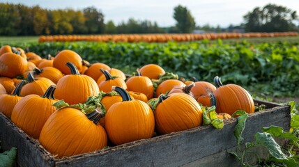 Harvesting pumpkins at a scenic farm autumn landscape fresh produce rural setting vibrant colors