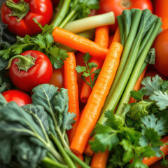 Fresh vegetables including carrots bell peppers and leafy greens for healthy eating