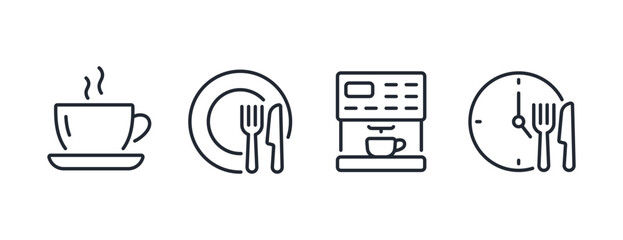 Lunch break editable stroke outline icon isolated on white background flat vector illustration. Pixel perfect. 64 x 64.