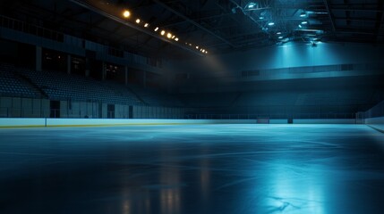Ice hockey match preparation indoor arena sports photography dimly lit environment wide angle viewpoint team spirit and anticipation