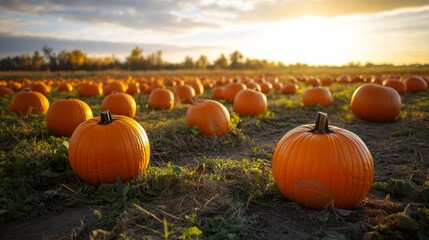 Harvesting autumn's bounty a pumpkin field at sunset nature photography tranquil landscape capturing seasonal beauty