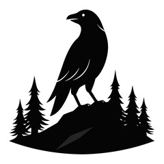 Raven on Rock Silhouette Vector