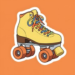A vibrant illustration of a retro roller skate on an orange background.