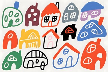 Naklejka premium Colorful cartoon houses and car illustration on a white background for kids and children art design