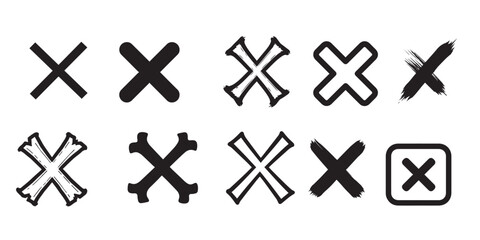 Fototapeta premium Cross symbols and wrong mark line icon set. Featuring cancel, close, error, mistake, alert, decline, and prohibition. Minimalist vector collection. Editable illustration. 