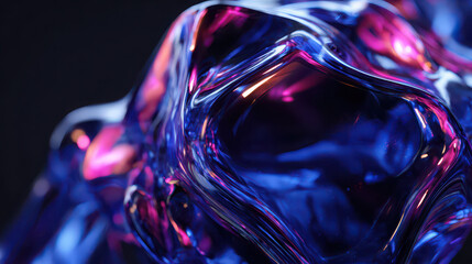 Abstract glass sphere glowing with vibrant blue and pink light, liquid crystal texture, futuristic and smooth surface, modern art concept
