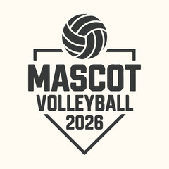 Vector art of mascot volleyball 2026 logo with a volleyball on top and shield shape below
