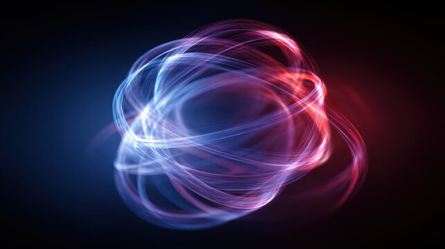Glowing sphere abstract light energy blue and red swirling motion digital art crystal ball futuristic vibrant dark background dynamic science technology - Powered by Adobe