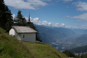 White chapel above valley