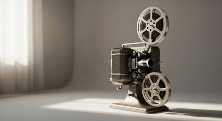 Obraz premium Vintage film projector casting shadows in a softly lit studio setting