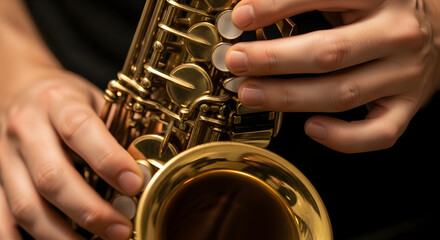 Fototapeta premium hands playing golden saxophone music performance