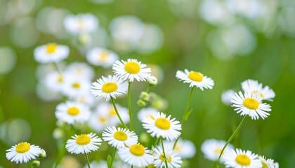 Delicate white daisies in a soft green field