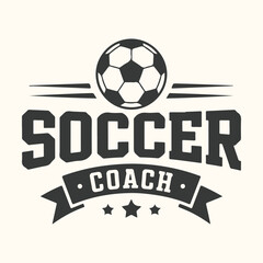 Obraz premium Vector art of soccer coach emblem featuring a soccer ball and text