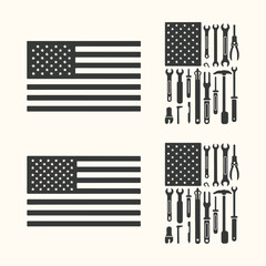 Vector art of two american flags and tool collections, symbolizing patriotism and craftsmanship