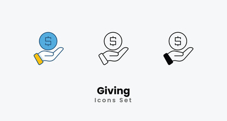 Giving Icons thin line and glyph vector icon stock illustration