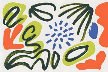 Abstract shapes composition featuring organic forms and vibrant colors in a modern style art piece