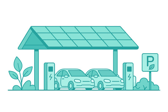 electric cars charging station, teal, line art clip art preview