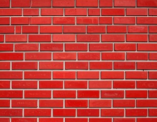 A vivid, red brick wall presents a uniform texture and classic architectural detail.