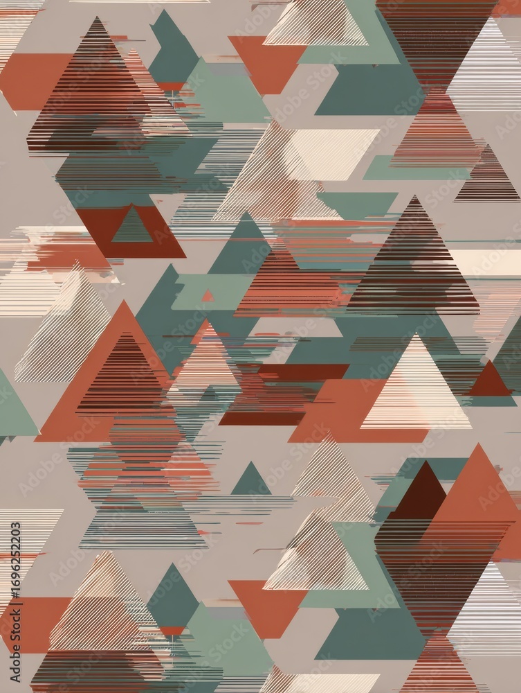 Aufkleber geometric patterns featuring triangles in earthy tones with dynamic lines and varying shapes creatin