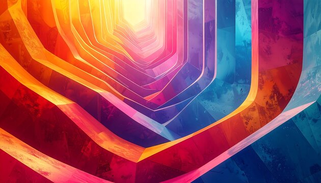 Abstract vibrant tunnel of geometric shapes