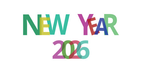 New Year 2026 colorful typography vector design on white background.