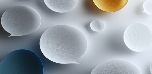 Colorful dimensional speech bubbles showcase modern digital communication interface design elements.