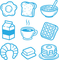 Breakfast Icon Set A Collection of Illustrated Food Items in Simple Line Art Style