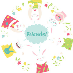 Illustration of cartoon funny rabbits. Vector illustration