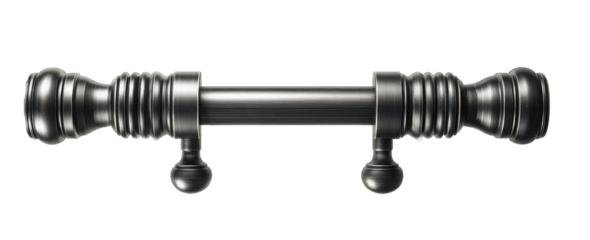 Matte black curtain rod with decorative finials