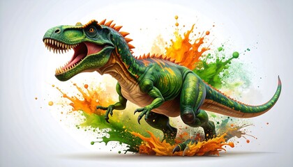 Obraz premium Fierce dinosaur in vibrant splashes