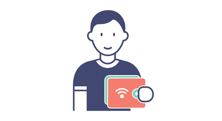 Man holding a wallet with a contactless payment chip, representing modern financial transactions and convenience