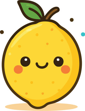 Naklejki Cute Lemon Vegetable Cartoon Face Hand Drawn vector Illustration Icons Clipart 