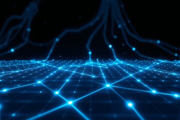 Obraz premium Glowing grid pattern that spreads across a dark background